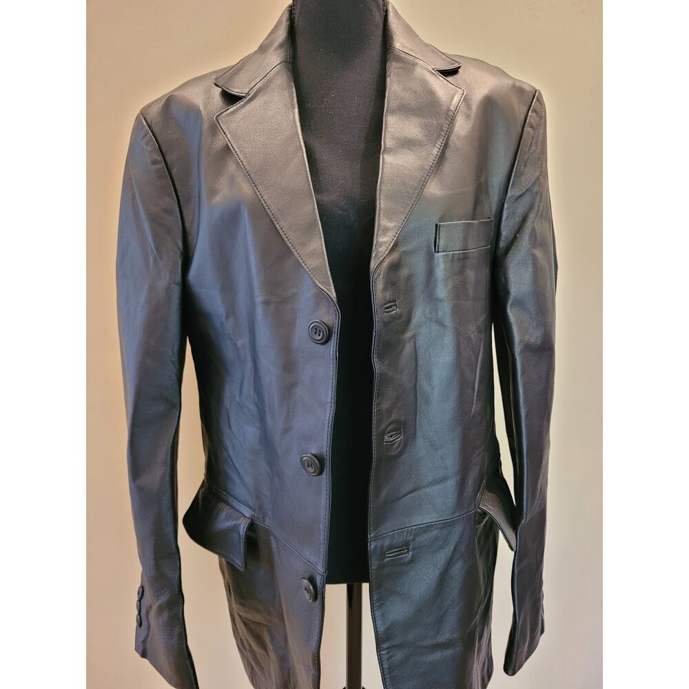 Vintage Croft & Barrow Leather Blazer 90s Minimalist Y2K Black Sport Coat Size S